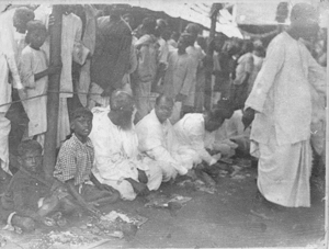 Photo of 1928, Netaji Subhash Chandra Bose and Sarat Chandra Bose having prasad of Astami Puja Annakaut